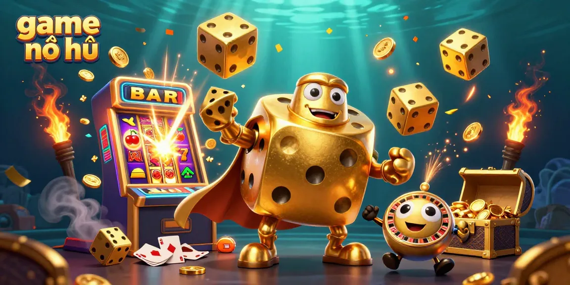 Experience the thrill of game nổ hũ with a dynamic jackpot explosion and lively characters in a vibrant casino scene.