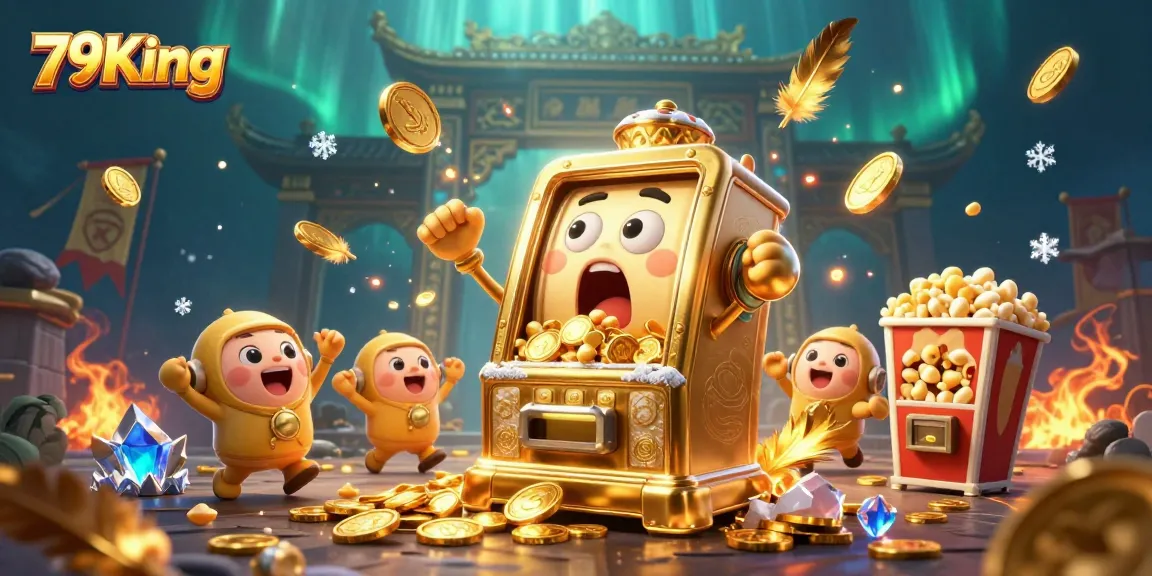 79King engages players with a thrilling jackpot excitement scene showcasing a golden slot machine and baby machines.