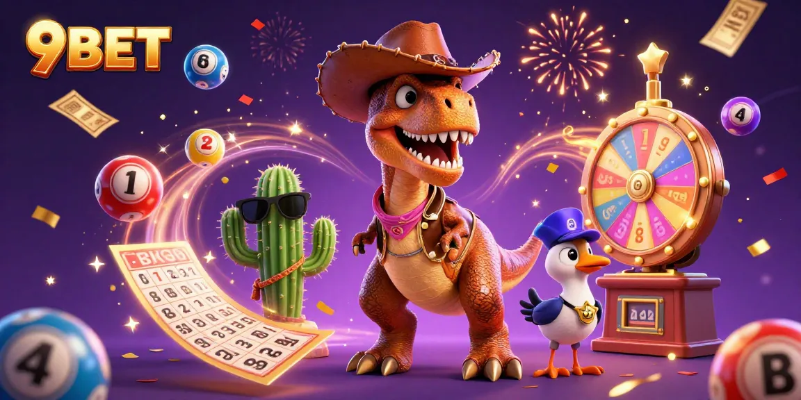 Engage with 9BET's thrilling casino experience featuring a dynamic T-Rex and lottery games.