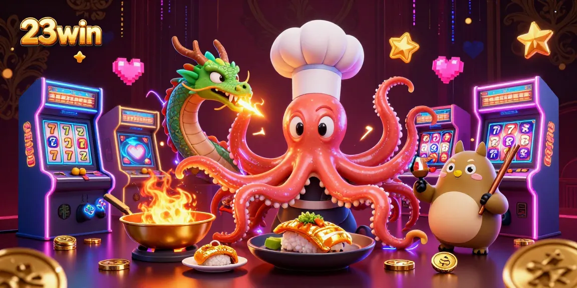 Experience the thrill of winning at 23win with an exciting casino-themed illustration showcasing vibrant characters and slot elements.