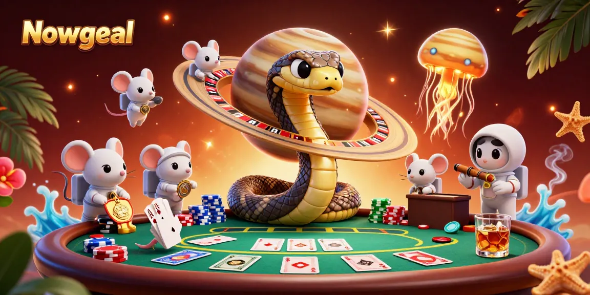 Engage with Nowgoal as astronaut mice bet on Saturn's roulette rings in a vibrant cosmic casino.