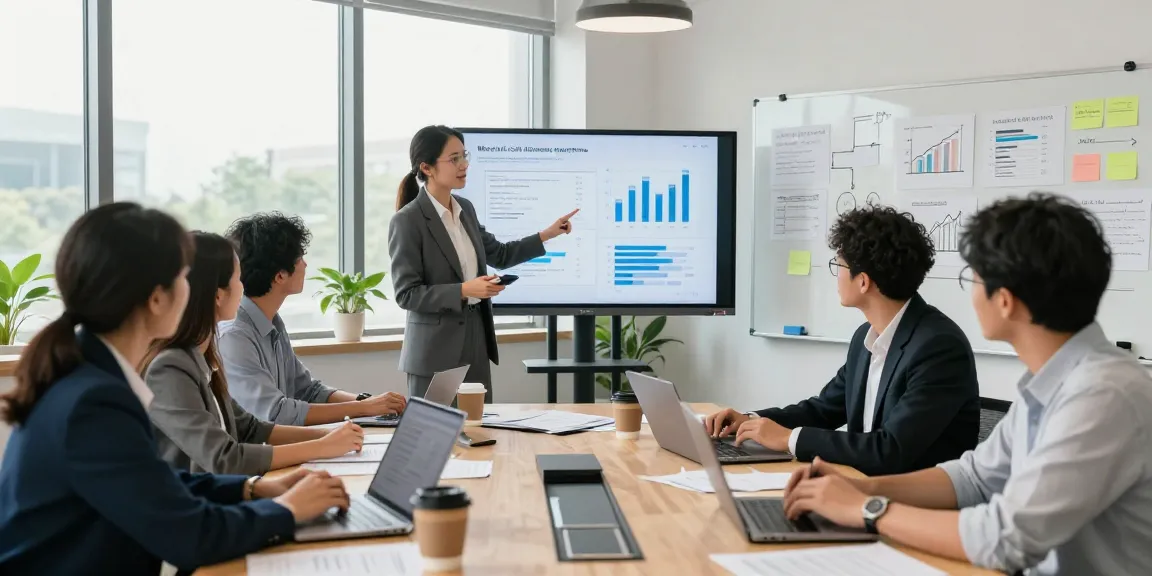 Team discussing strategies for merchant cash advance companies in a modern office.